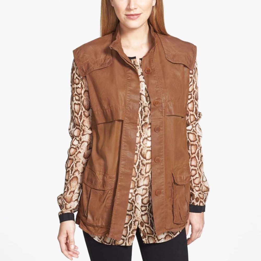 NWOT: RACHEL ROY Twill Utility Vest, Saddle, S